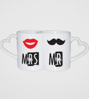 Couple Mug With Heart Handle